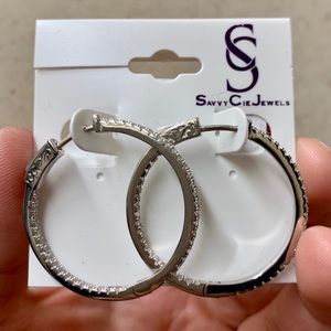 Savvy Cie Silver CZ Inside Out 38mm Hoop Earrings